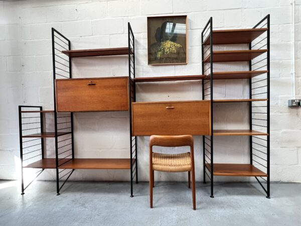 Mid Century Four Bays Of Black Metal Ladderax Shelving System
