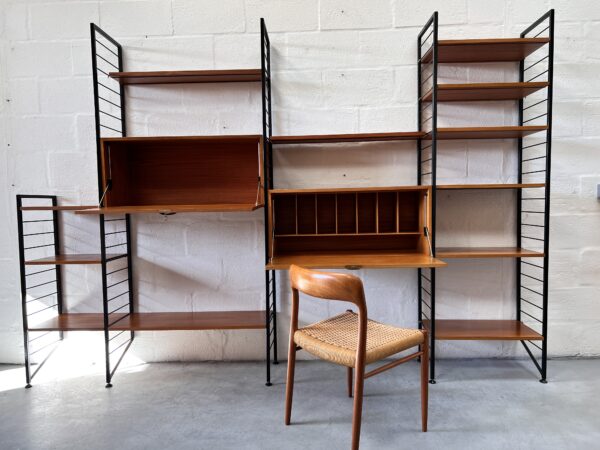 Mid Century Four Bays Of Black Metal Ladderax Shelving System