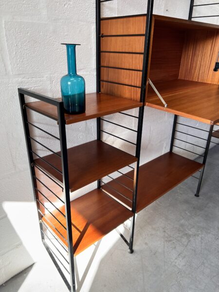 Mid Century Four Bays Of Black Metal Ladderax Shelving System