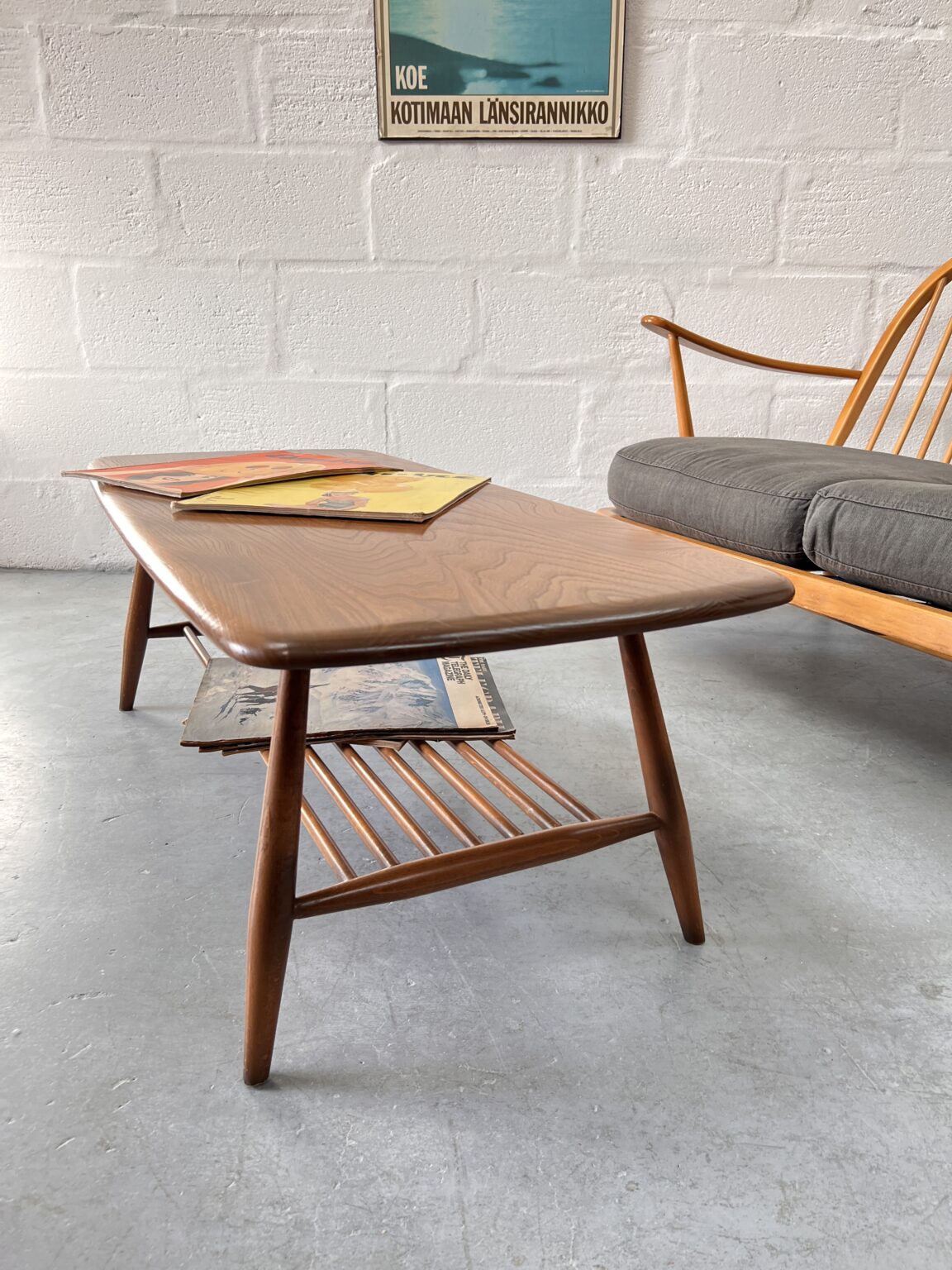 Classic Ercol Coffee Table With Magazine Rack Pavement Vintage