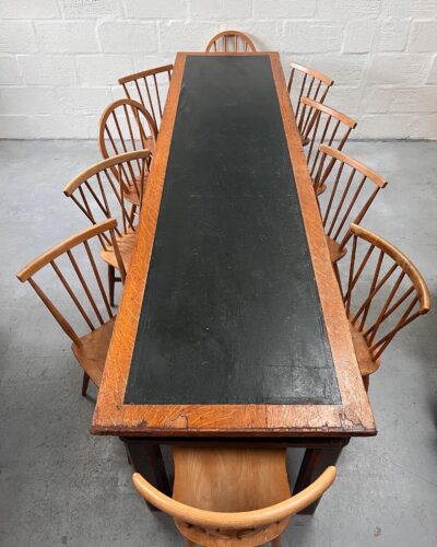 Large Antique Pitch Pine Three Plank Library Reading Table 