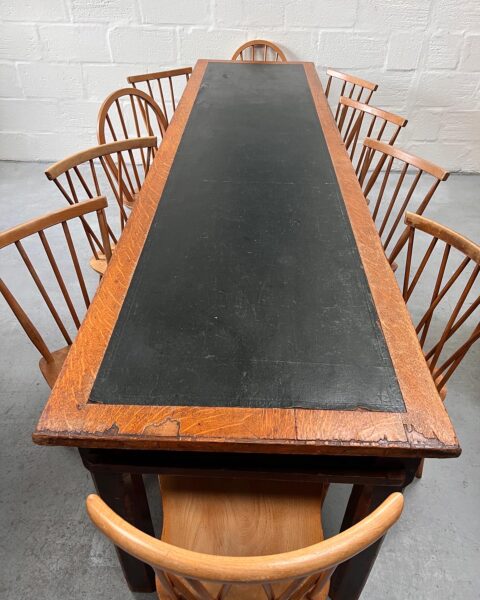 Large Antique Pitch Pine Three Plank Library Reading Table 