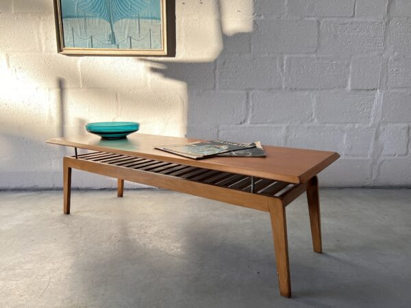 1960s Mid Century Floating Top Coffee Table with Slatted Magazine Rack 