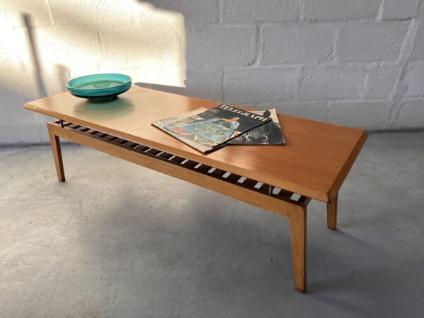 1960s Mid Century Floating Top Coffee Table with Slatted Magazine Rack 