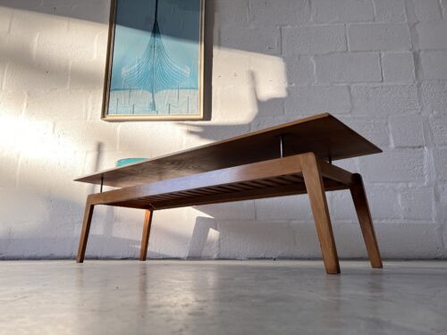 1960s Mid Century Floating Top Coffee Table with Slatted Magazine Rack 