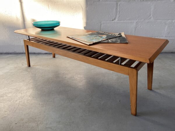1960s Mid Century Floating Top Coffee Table with Slatted Magazine Rack 