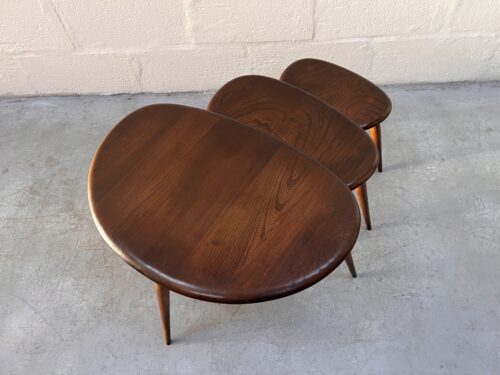 Vintage Mid Century Dark Set of Ercol ‘Pebble’ Nest of Tables