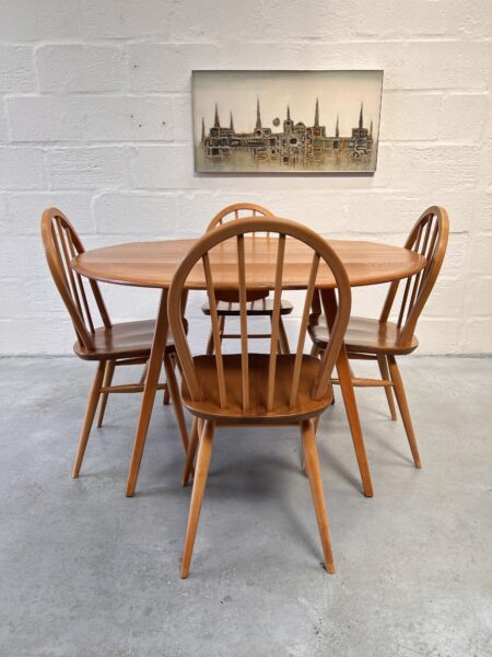 Vintage Blue Label Blonde Ercol Dining Table and 4 Windsor Dining Chairs