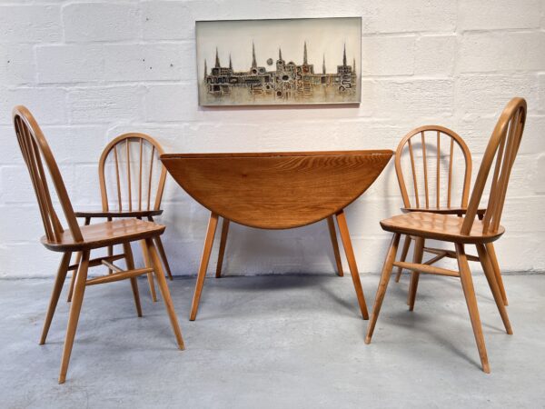 Vintage Blue Label Blonde Ercol Dining Table and 4 Windsor Dining Chairs