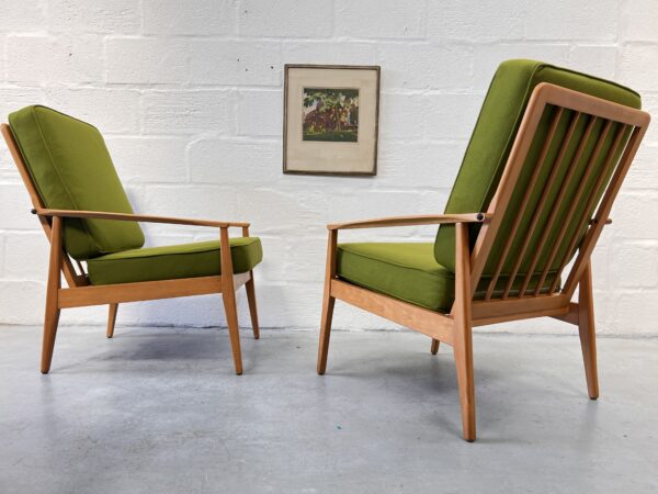 Pair of Scandi Mid Century Beech Armchairs