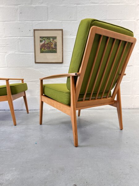 Pair of Scandi Mid Century Beech Armchairs