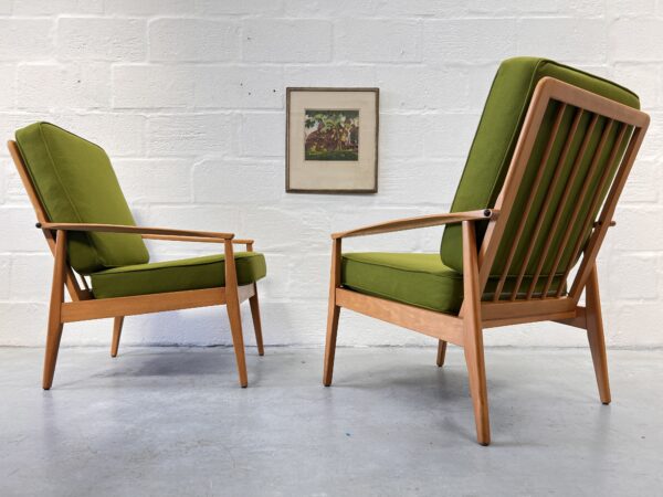Pair of Scandi Mid Century Beech Armchairs