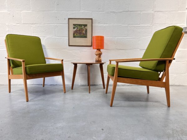 Pair of Scandi Mid Century Beech Armchairs