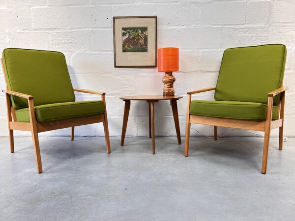 Pair of Scandi Mid Century Beech Armchairs
