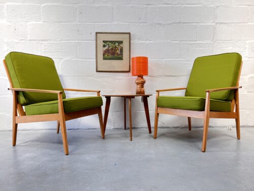 Pair of Scandi Mid Century Beech Armchairs