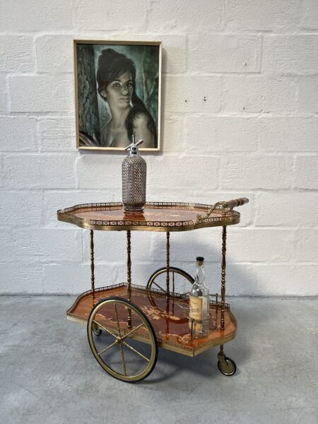 Vintage Italian Marquetry Two Tier Drop-Leaf Dessert Bar Cart Trolley