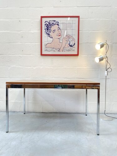 Vintage Mid Century Florence Knoll Walnut & Chrome Low Table