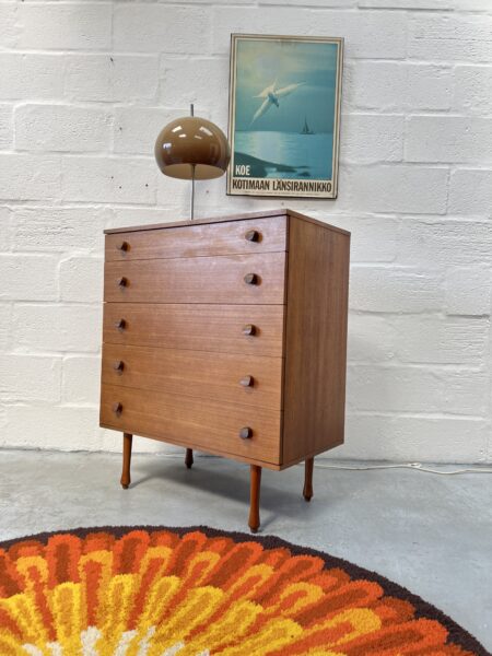 Vintage 1960s Avalon Chest Of 5 Drawers  / TallBoy  