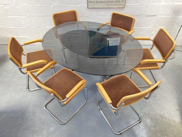 Set of 6 Cesca Style Dining Chairs and Glass Oval Table