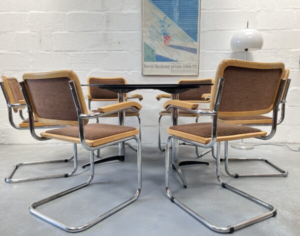 Set of 6 Cesca Style Dining Chairs and Glass Oval Table