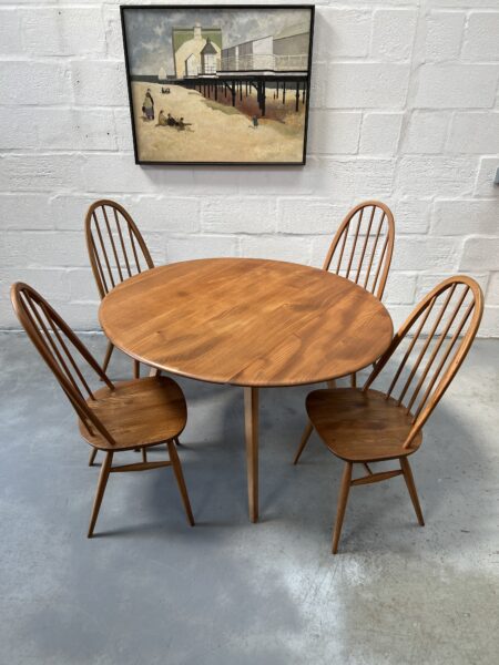 Blue Label ERCOL Windsor Drop Leaf Table & 4 Matching Quaker Chairs