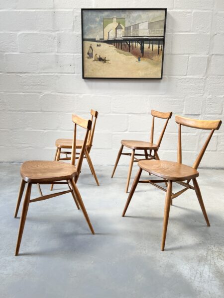 Set of 4 Mid Century Ercol Stacking Chairs