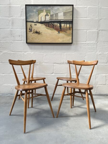 Set of 4 Mid Century Ercol Stacking Chairs