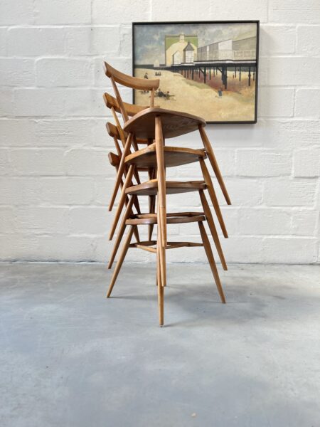 Set of 4 Mid Century Ercol Stacking Chairs