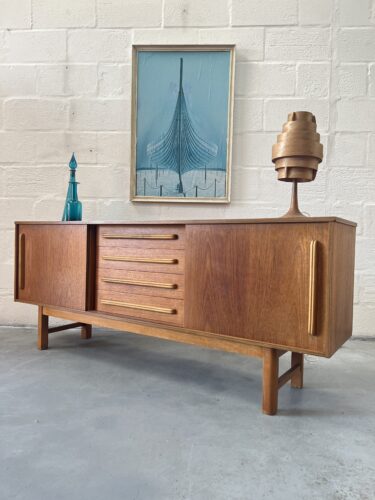 Danish Style Teak Retro Sliding Door Sideboard