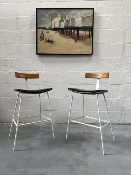 Pair of White Framed 'Program' Stools Designed by Frank Guille for Kandya, 1958