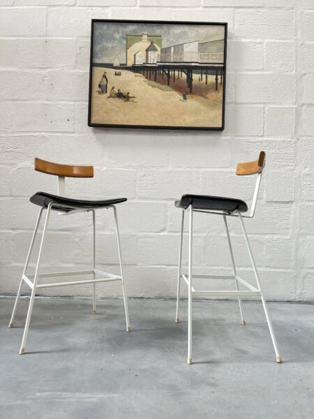 Pair of White Framed 'Program' Stools Designed by Frank Guille for Kandya, 1958