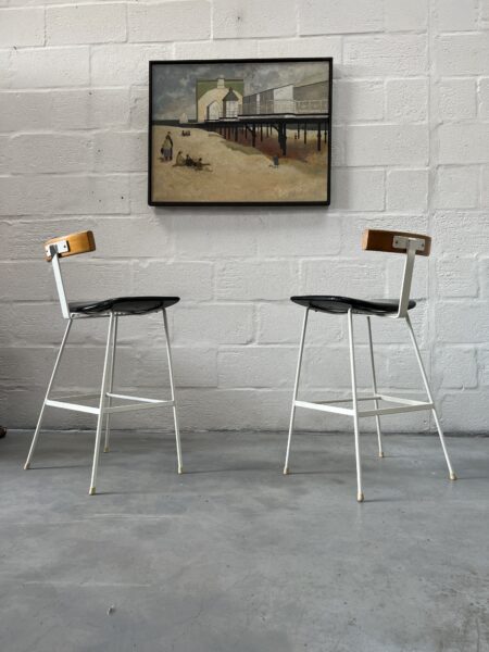 Pair of White Framed 'Program' Stools Designed by Frank Guille for Kandya, 1958