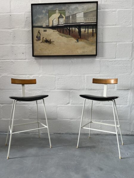 Pair of White Framed 'Program' Stools Designed by Frank Guille for Kandya, 1958