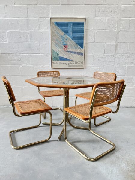 1970s Cesca Style Dining Chairs and Octagonal Glass Table