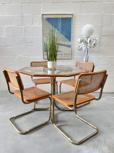 1970s Cesca Style Dining Chairs and Octagonal Glass Table