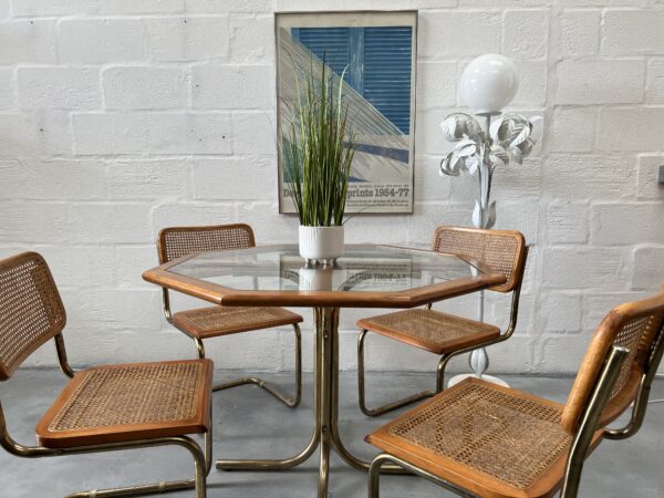 1970s Cesca Style Dining Chairs and Octagonal Glass Table
