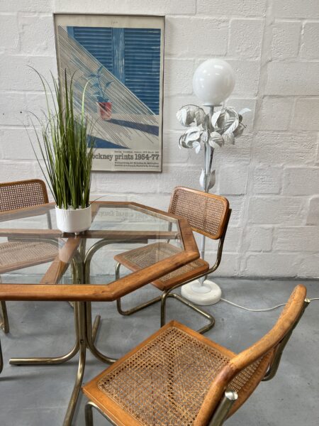 1970s Cesca Style Dining Chairs and Octagonal Glass Table