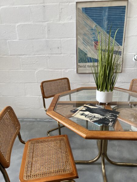 1970s Cesca Style Dining Chairs and Octagonal Glass Table