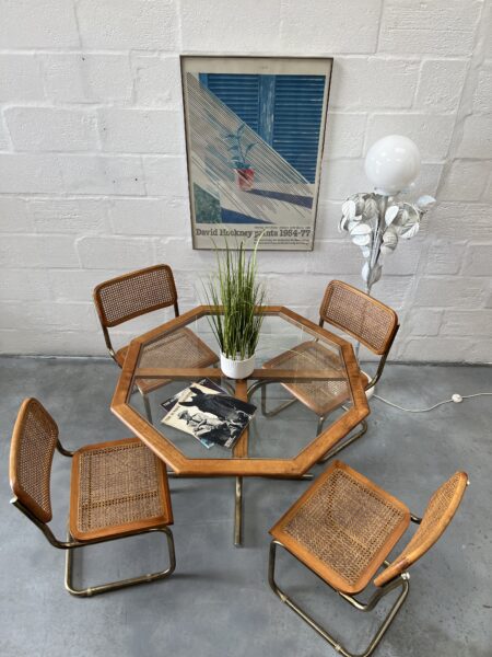 1970s Cesca Style Dining Chairs and Octagonal Glass Table