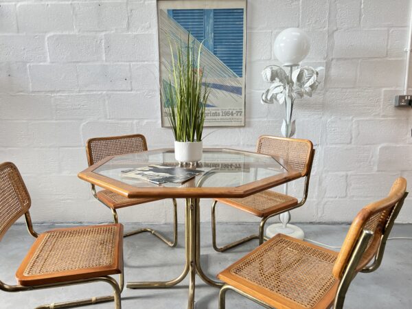 1970s Cesca Style Dining Chairs and Octagonal Glass Table