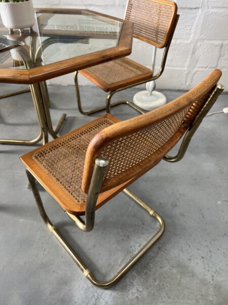 1970s Cesca Style Dining Chairs and Octagonal Glass Table