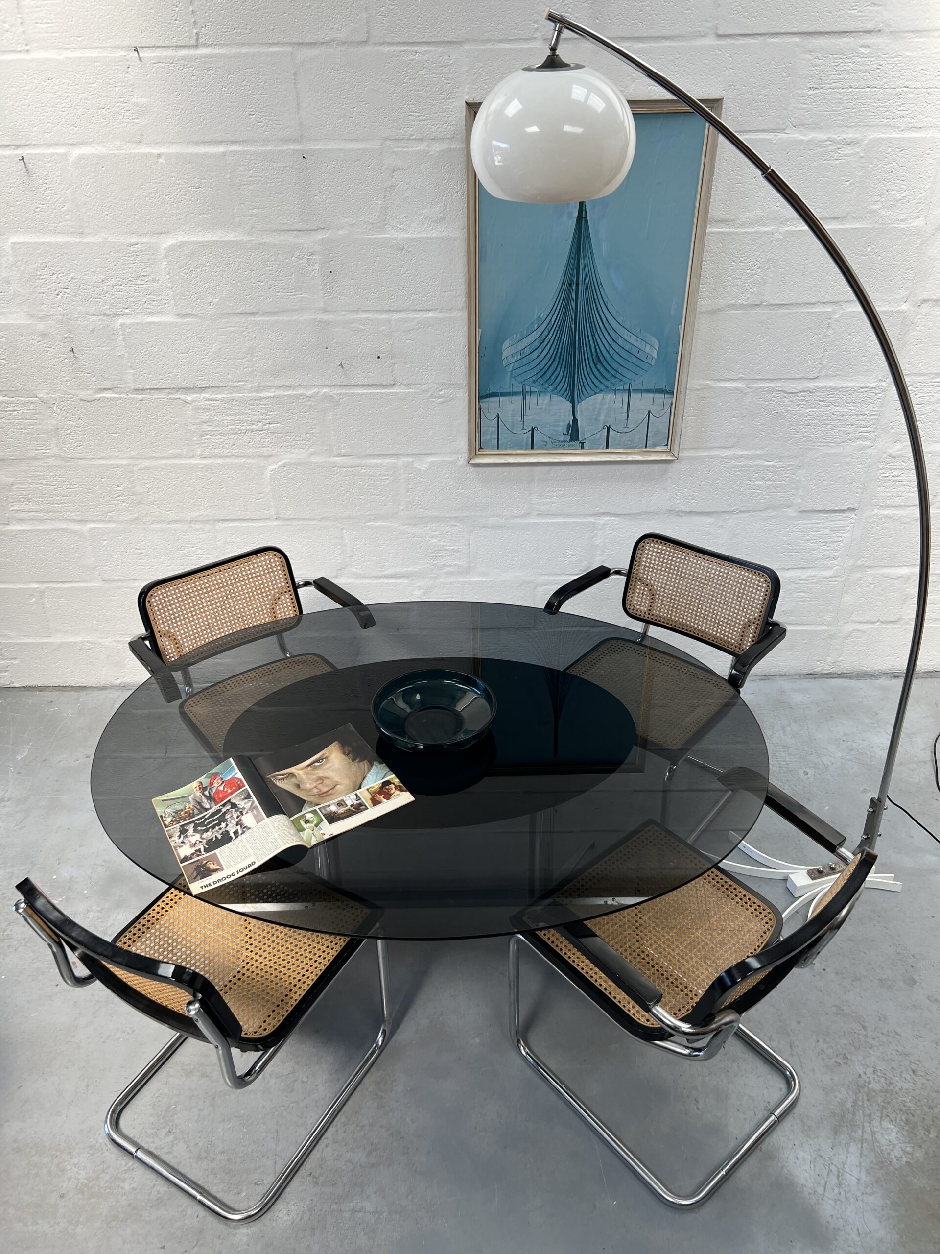 Set of 4 Cesca Style Dining Chairs and Glass Oval Table