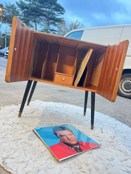 Vintage Record Vinyl Cabinet with Atomic Dansette Legs  