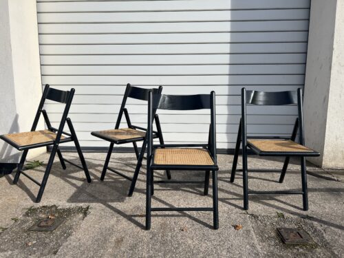 Early 1980s Habitat Black Beech and Cane 'Carole' Folding Chairs