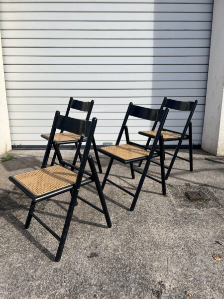 Early 1980s Habitat Black Beech and Cane 'Carole' Folding Chairs