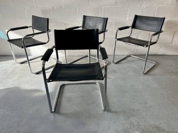 Set of 4 Habitat Black Faux Leather & Chrome Chairs Bauhaus Style