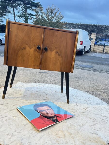 Vintage Record Vinyl Cabinet with Atomic Dansette Legs  