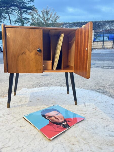 Vintage Record Vinyl Cabinet with Atomic Dansette Legs  