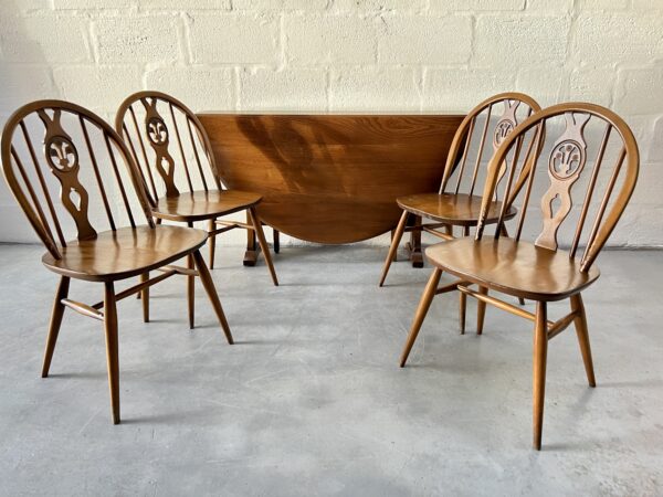 Vintage Ercol Model 610 Drop Leaf Sutherland Dining Table & 4 Chairs