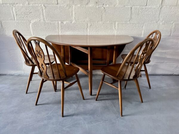 Vintage Ercol Model 610 Drop Leaf Sutherland Dining Table & 4 Chairs
